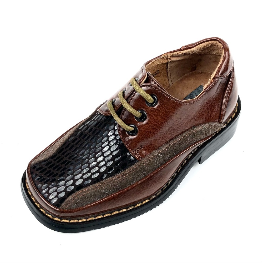 AlDecto Modini Boys Brown Faux Leather Oxford Sz 6